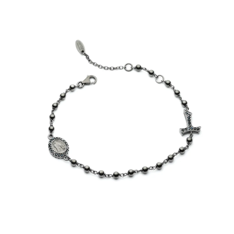 Sterling silver Rosary bracelet with decade Tau cross St. Francis and miracolous Virgin medal