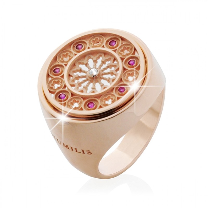 Sterling silver ring Canticum Rose Window Saint Francis Basilica of Assisi with zirconia