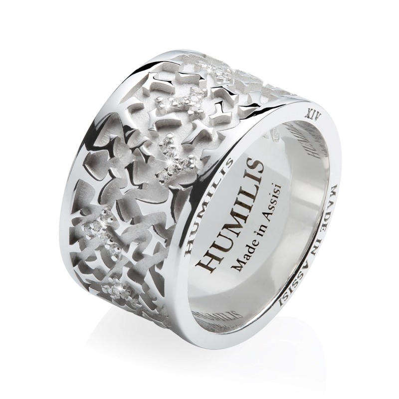 Anello collezione Classica Random croce Tau francescana in oro con diamanti