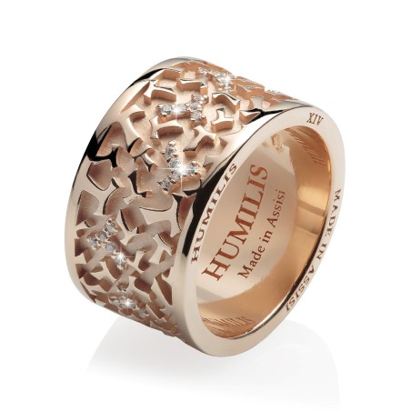 Anello collezione Classica Random croce Tau francescana in oro con diamanti