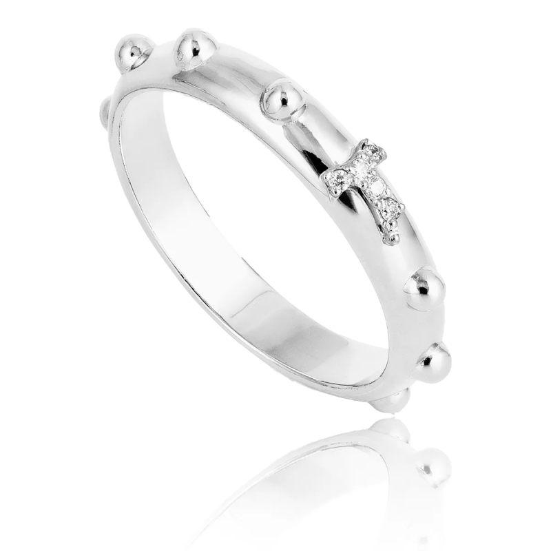 Anello Rosario Tau francescano e decina in oro con diamanti