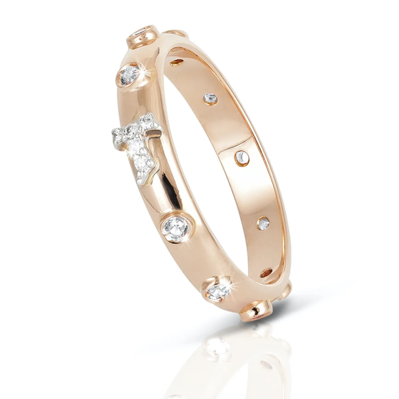 Anello Rosario Tau francescano e decina in oro con zirconi
