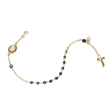 Bracciale Rosario Tau pendente con San Francesco e Madonna miracolosa con decina di grani in onice