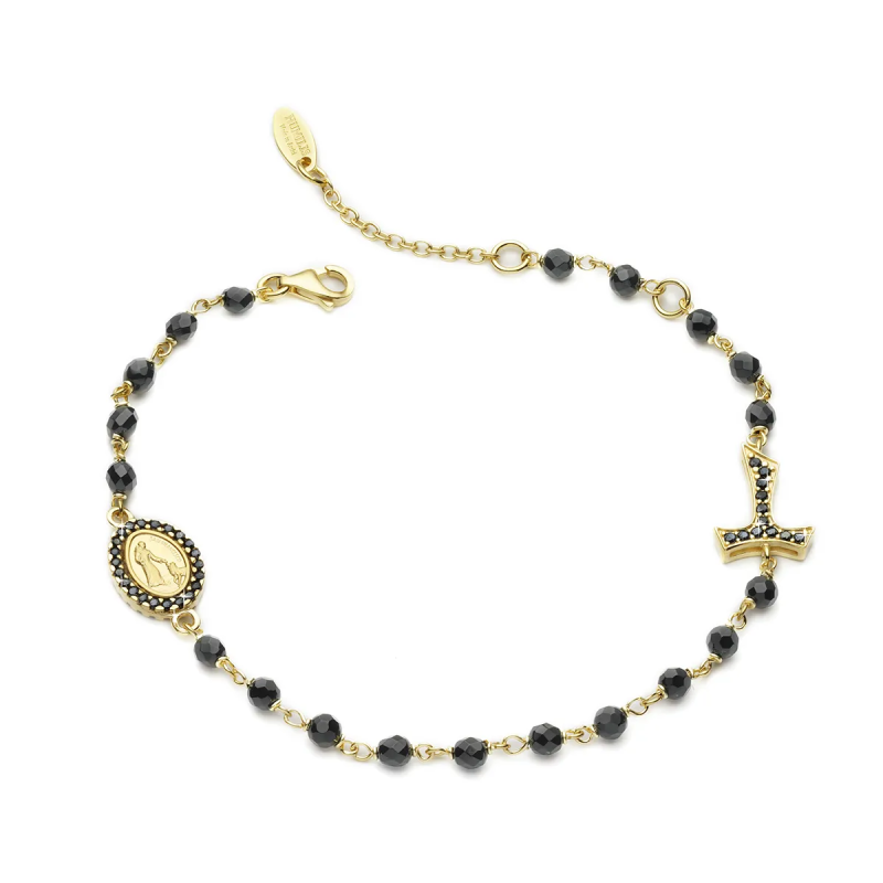 Bracciale Rosario Tau con San Francesco e Madonna miracolosa con decina di grani in onice