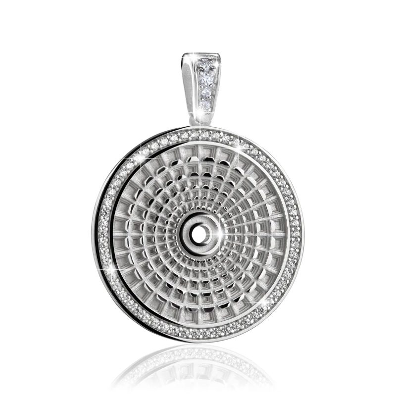 Sterling silver Rome small Pantheon round pendant with zirconia