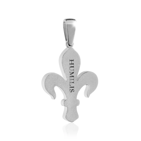 Gold florentine lily pendant with high and low relief and diamonds