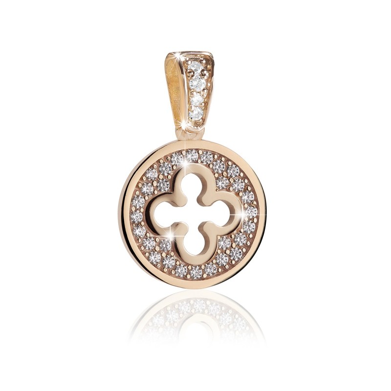 Gold Iter Venice small pendant with Palazzo Ducale's quadrilob flower and zirconia