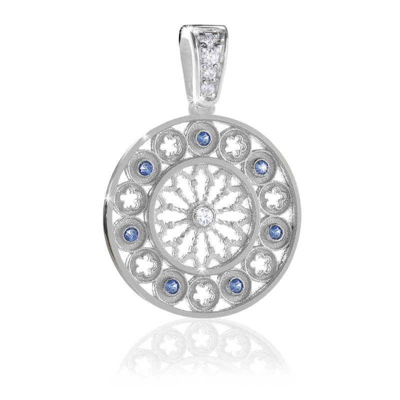 Sterling silver Basilica of St. Francis rosewindow medium pendant with zirconia