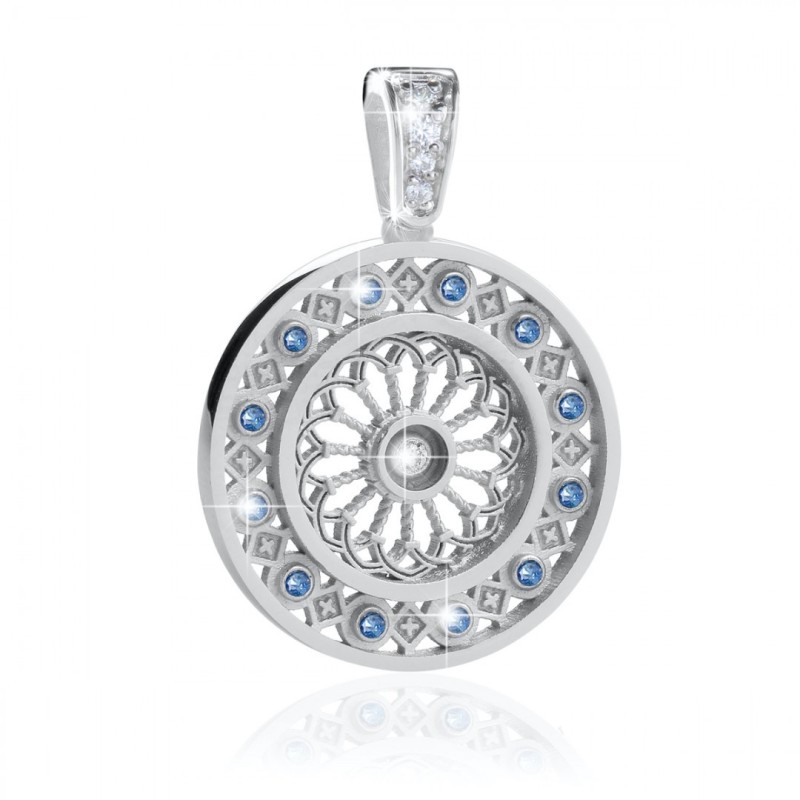 Sterling silver St. Clare's Basilica rosewindow medium pendant with zirconia