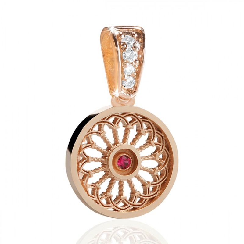 Gold St. Clare's Basilica rosewindow small pendant with stones