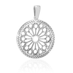 Sterling silver St. Antony from Padua rosewindow medium pendant