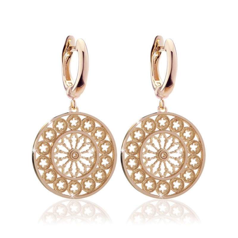 Gold medium earrings, depicting the rosewindow of St. Francis Basilica