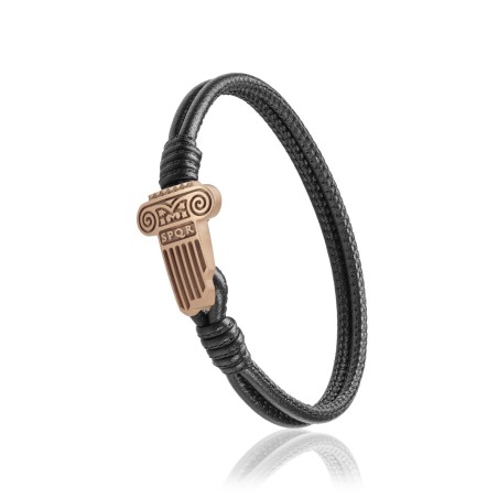 Bracciale Iter Roma capitello romano in pelle nera e argento