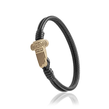 Gold and black leather Iter Rome bracelet with roman capital