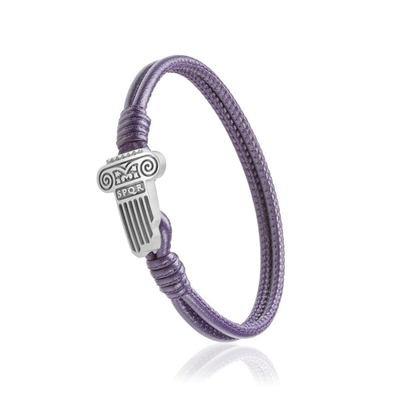 Bracciale Iter Roma capitello romano in pelle viola e oro