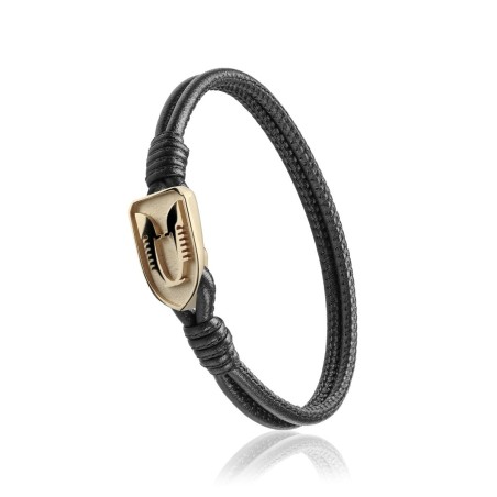 Gold and black leather Iter Venice bracelet with double gondola bow ornament
