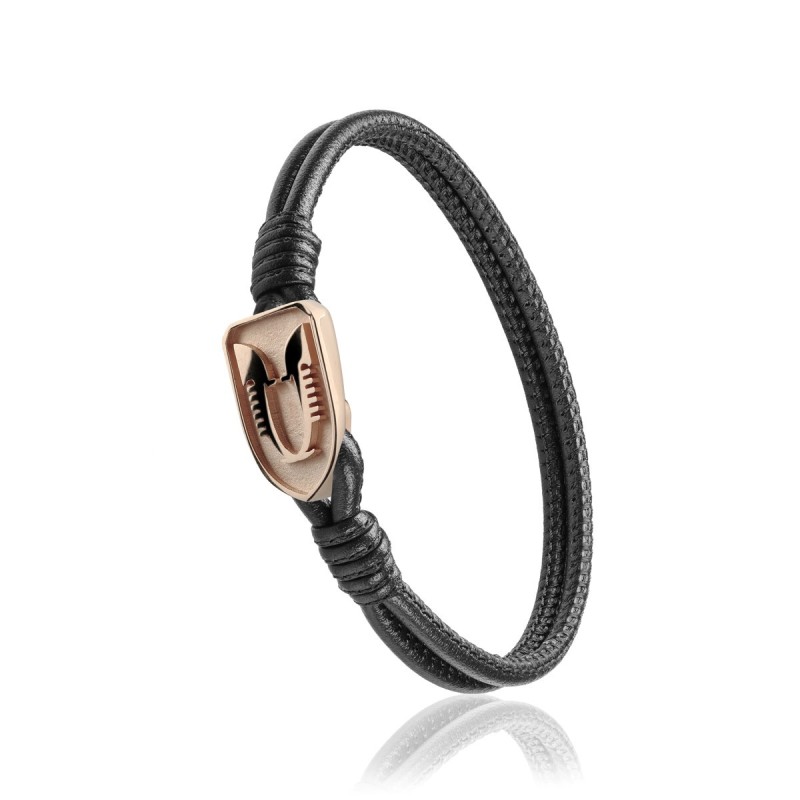 Gold and black leather Iter Venice bracelet with double gondola bow ornament