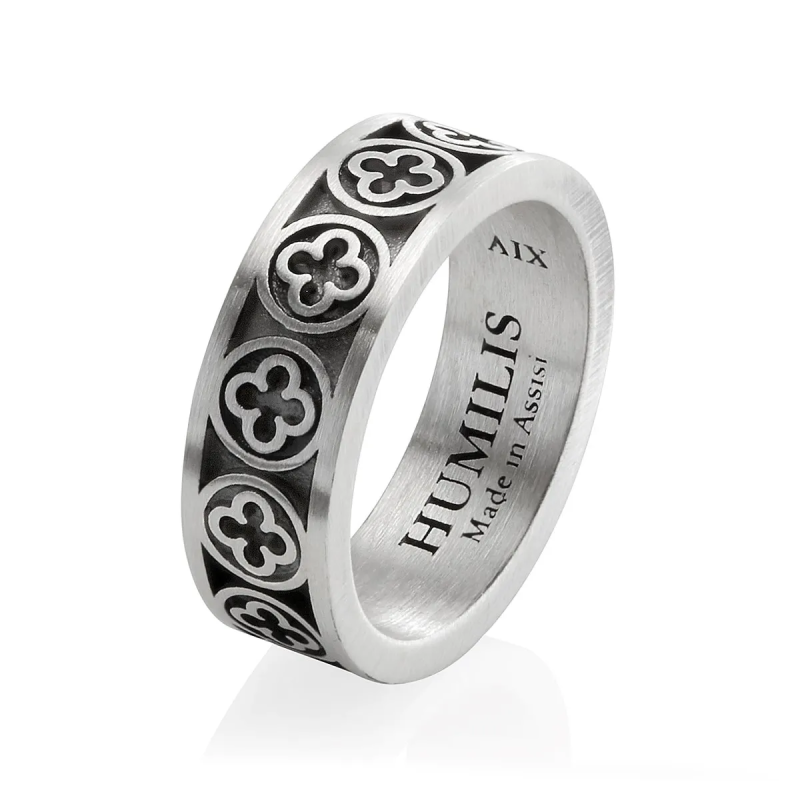 Sterling silver Iter Venice band ring with Palazzo Ducale's quadrilob flower