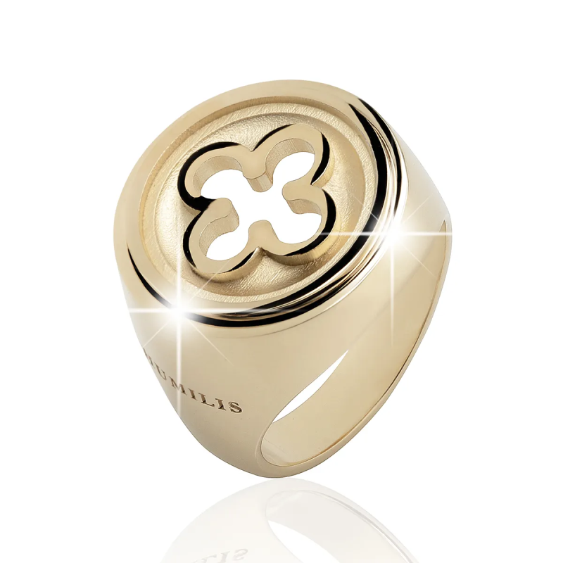 Sterling silver Iter Venice chevalier ring with Palazzo Ducale's quadrilob flower