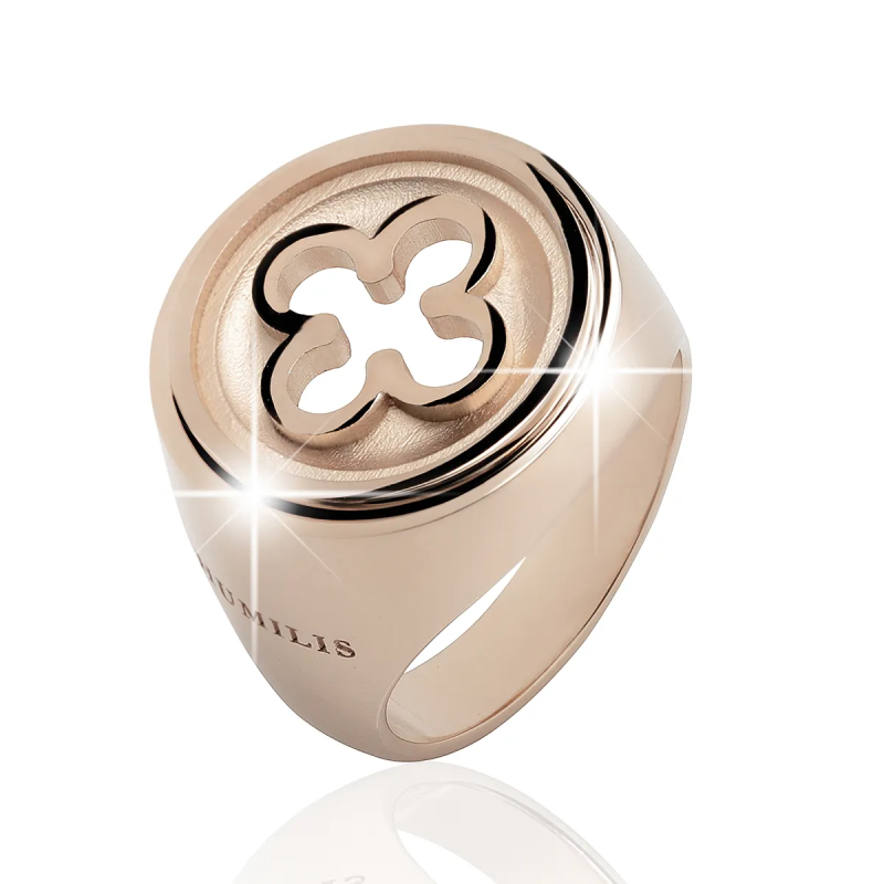 Sterling silver Iter Venice chevalier ring with Palazzo Ducale's quadrilob flower