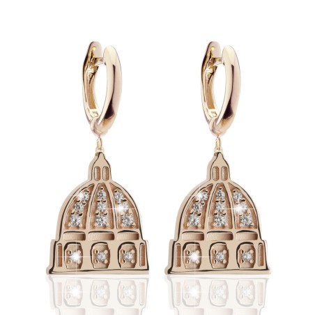 Gold Iter Rome collection earrings with St. Peter's dome with zirconia