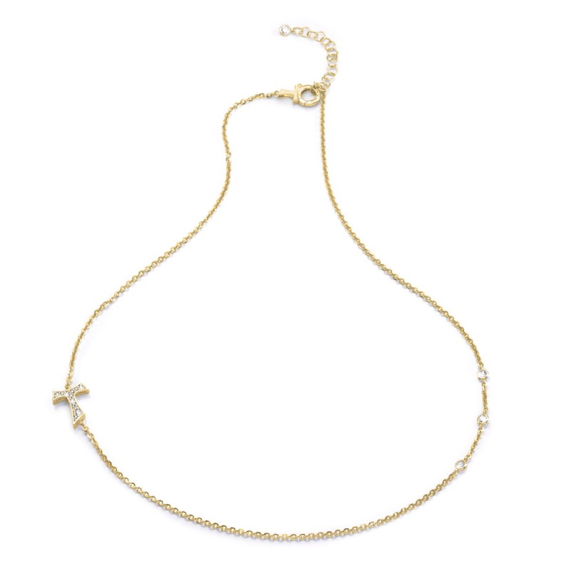 Sterling silver necklace Sign collection, with Tau cross and zirconia