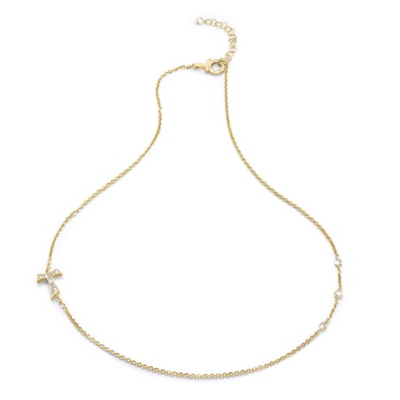 Sterling silver necklace Sign collection, with Tau cross and zirconia