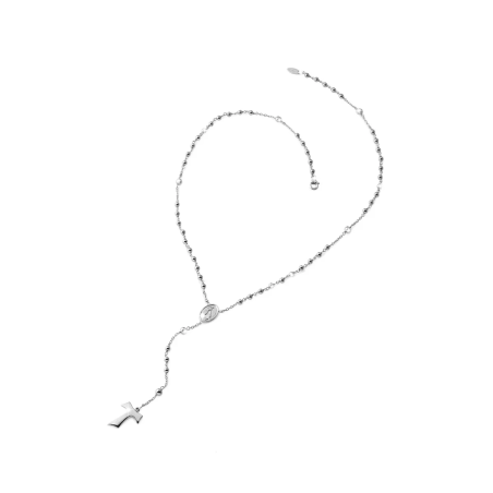 Collana Rosario Tau pendente con San Francesco e Madonna miracolosa con decina di grani in oro