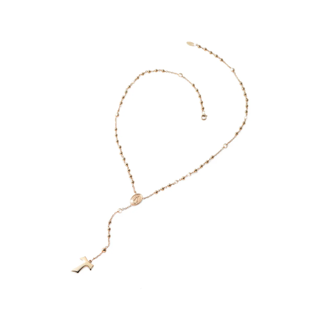 Collana Rosario Tau pendente con San Francesco e Madonna miracolosa con decina di grani in oro