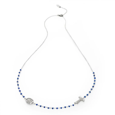 Collana Rosario Canticum Tau girocollo con San Francesco e Madonna miracolosa in oro con decina di grani in pietre