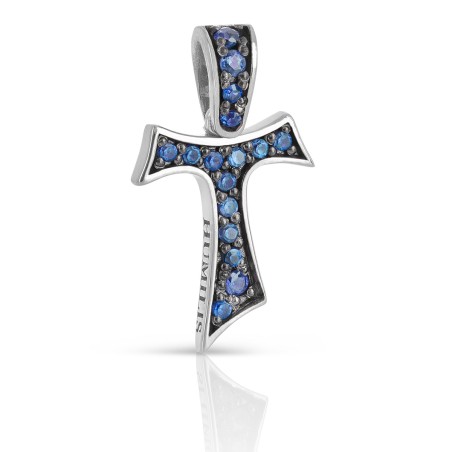 Croce Segno Canticum Tau francescano in oro con pietre