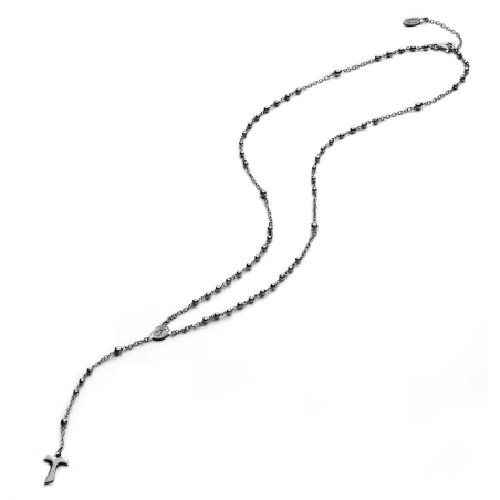 Sterling silver rosary necklace with hanging Tau cross and St. Francis medal