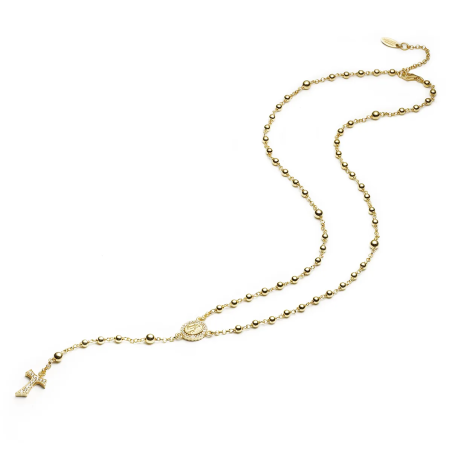 Sterling silver Rosary necklace with beads, tau cross and miracolous Mary medal