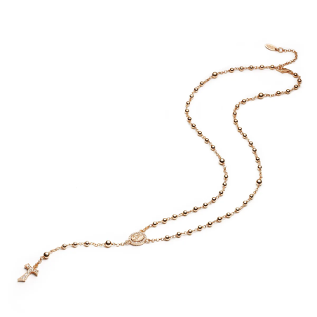 Sterling silver Rosary necklace with beads, tau cross and miracolous Mary medal