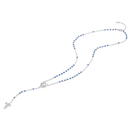 Collana Rosario Canticum Tau pendente con San Francesco e Madonna miracolosa in oro con decina di grani in pietre