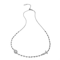 Collana Rosario Tau girocollo con San Francesco e Madonna con decina di grani in argento