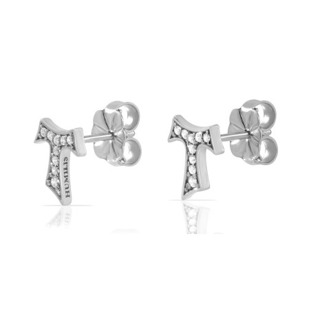 Sterling silver Tau cross earrings with zirconia