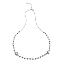 Sterling silver round rosary necklace with Franciscan Tau cross and Virgin with zirconia and onyx grain