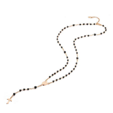 Collana Rosario Tau pendente con San Francesco e Madonna in oro con decina di grani in onice