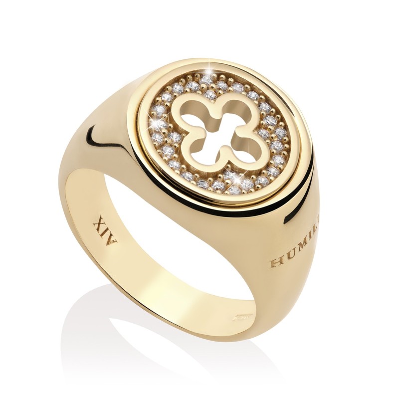Sterling silver Iter Venice little chevalier ring with Palazzo Ducale's quadrilob flower and zirconia