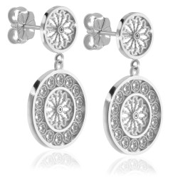 Sterling silver stud earrings with pendant, depicting the rosewindow of St. Francis Basilica