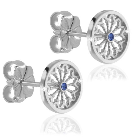 Sterling silver St. Francis rosewindow Canticum collection stud earrings with zirconia