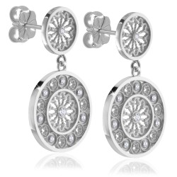 Sterling silver St. Francis rosewindow Canticum collection stud earrings with pendant and zirconia