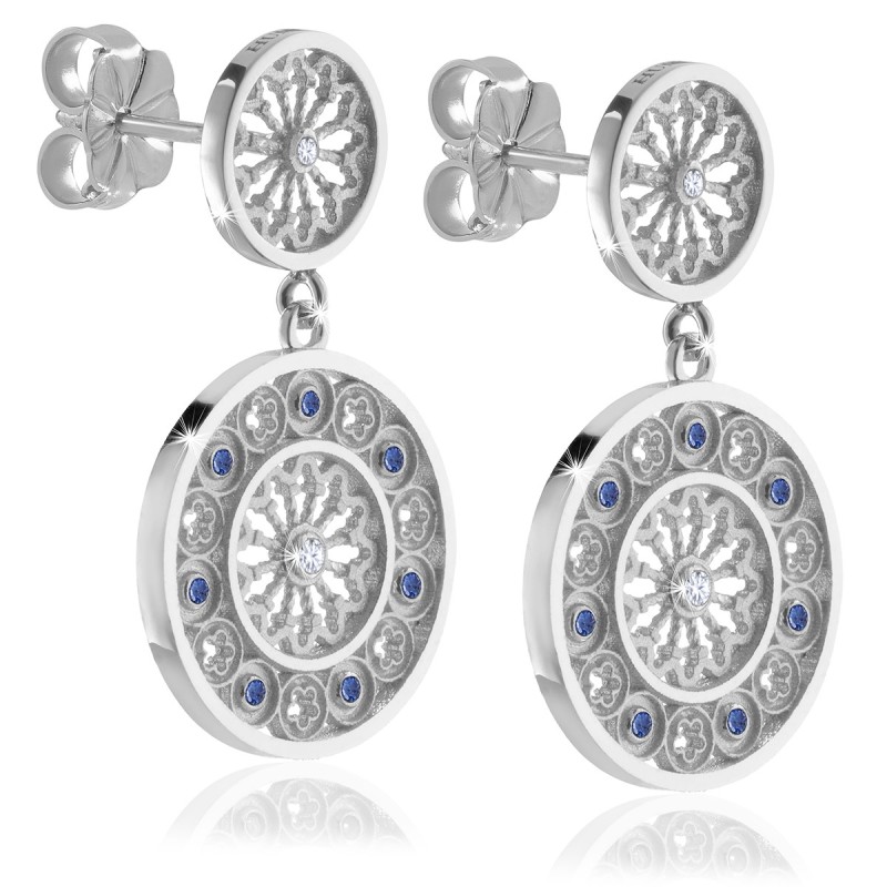 Sterling silver St. Francis rosewindow Canticum collection stud earrings with pendant and zirconia