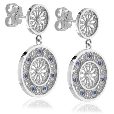Sterling silver St. Francis rosewindow Canticum collection stud earrings with pendant and zirconia