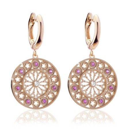 Gold St. Francis rosewindow Canticum collection medium earrings with stones