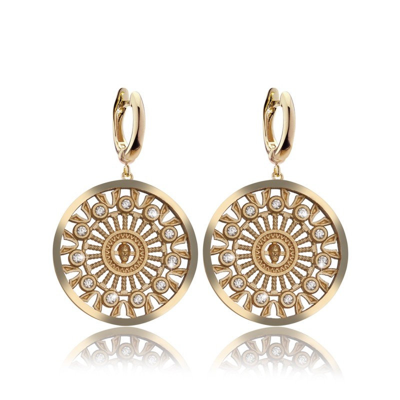 Sterling silver Orvieto Dome rosewindow collection medium earrings with zirconia
