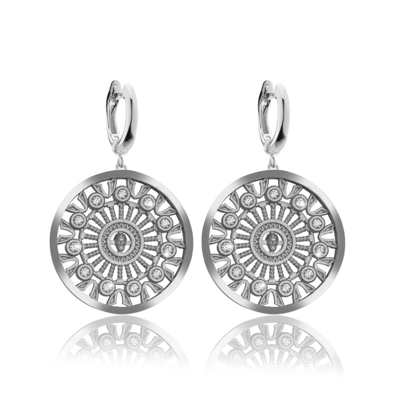 Gold Orvieto Dome rosewindow collection medium earrings with diamonds