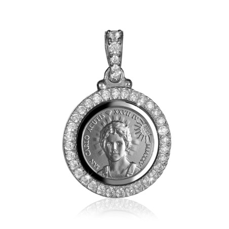 Sterling silver St. Carlo Acutis medal with stones