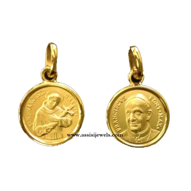 18 kt gold Saint Francis and Pope Francis medal